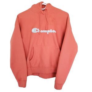 Vintage Champion Womens Size Large Hoodie Sweatshirt Reverse Weave Pink Spellout